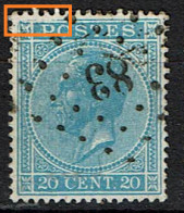 18A  Obl  LP 83  Ciney  LV 3  Cadre Coin Sup. Droit Partiel - 1865-1866 Profile Left