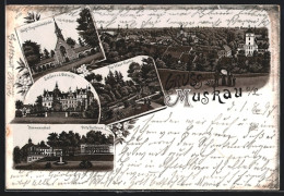 Lithographie Muskau, Totalansicht, Schloss, Hermannsbad, Villa Bellvue  - Bad Muskau