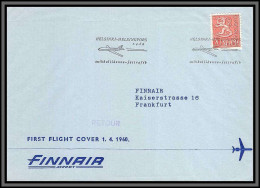 10945 Helsinki Helsingfors Frankfurt Allemagne Germany 1/4/1960 Finair First Fligh Aviation Lettre Cover Finlande Suomi  - Cartas & Documentos