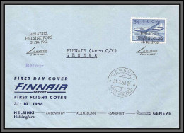 10944 Helsinki Helsingfors Genève Suisse 31/10/1958 Finair First Fligh Aviation Lettre Cover Finlande Suomi Finland  - Cartas & Documentos