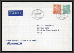 10946 Helsinki Helsingfors Oslao Denmark 2/11/1960 Finair First Fligh Aviation Lettre Cover Finlande Suomi Finland  - Cartas & Documentos