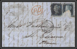 10823 LAC Two Pence Paire Defaut 1856 London St Etienne Loireuk England Lettre Cover France  - Brieven En Documenten