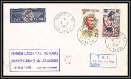 10294 1ère Liaison Aérienne France-Polynésie Los Angélès 6/5/1960 Lettre Cover Polynesie Aviation  - Covers & Documents