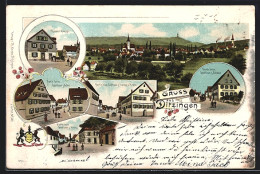 Lithographie Ditzingen, Gasthaus Zum Adler, Strassenpartie Am Gasthaus Lamm Und Krone, Gasthaus Zum Schwan Und Kreuz  - Ditzingen