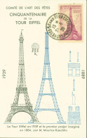 CM Carte Maximum Comité Art & Fêtes Cinquantenaire Tour Eiffel Cachet Transporté Par Ballon CAD Paris 23 6 1939 YT N°429 - 1930-1939