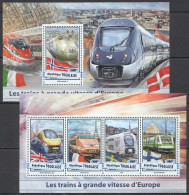 Fd0539 2017 Togo European High Speed Trains Transport #8009-12+Bl1413 Mnh - Trains