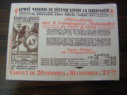 Carnet Complet De 1936 - 10 Timbres Vignettes Avec Gomme - Comité National De Défense Contre La Tuberculose - (HZ 92) - Erinnophilie