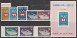 Paraguay 1963 - Olympic Games, Insbruck'1964, Mi-Nr. 1257/64 + Block 49, Imperforated, MNH** - Inverno1964: Innsbruck