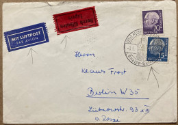 GERMANY 1961, COVER USED, EXPRESS & AIRMAIL VIGNETTE LABEL, KOLN - DONN FLIGHT, 321 IN CAPSULE CANCEL, BERLIN CITY CANCE - Storia Postale