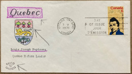 CANADA 1971, PRIVATE PAINTED, LIMITED ISSUE, HANDMADE PAINTED & DAVID C CACHETS, LOUIS JOSEPH PAPINEAU FDC. OTTAWA CITY - Cartas & Documentos