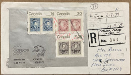 CANADA 1979, COVER USED, MINIATURE SHEET CAPEX 78 KING & QUEEN, STAMP ON STAMP, OTTAWA, GREENWOOD, HALIFOX CITY CANCEL. - Cartas & Documentos