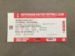 Rotherham United V Morecambe 2021-22 - Match Tickets