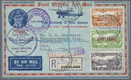 New Zealand: 1934, Flugpostmarken 4 Und 7 Pence Sowie 5 Auf 3 Pence, Entwertet " - Storia Postale