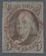 United States: 1847, "Franklin" 5 Cents Braun Vollrandig Geschnitten (rechts Tei - Used Stamps