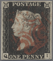 Great Britain: 1840, Penny Black, Four Fine Used Copies With Ample To Large Marg - Used Stamps