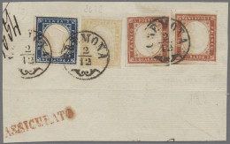 Italian States - Sardinia: 1862ff., Großes Briefstück Mit Bildschöner Dreifarben - Sardaigne