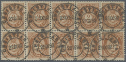 Norway: 1890, Posthorn 2 Öre Braun Im Zehnerblock Sauber Entwertet "CHRISTIANIA - Used Stamps