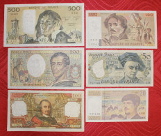 Lot De 6 Billets : 500 Francs Pascal, 200 F, 2x100 F, 50F Et 20 Francs. - 500 F 1968-1993 ''Pascal''