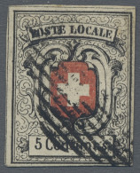 Schweiz: 1851, "Poste Locale" Schwarz/dunkelzinnoberrot, Dreiseitig Voll- Bis Br - Oblitérés