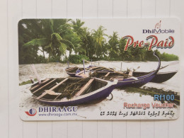 Maldives-(MV-DHI-REF-0001)-Boats On The Beach-(52)-(RF100)-(2243-7216-8076-1461)-used Card+1card Prepiad Free - Maldives