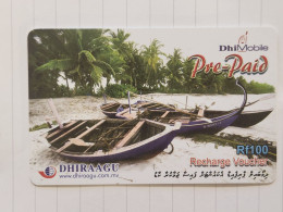 Maldives-(MV-DHI-REF-0001)-Boats On The Beach-(52)-(RF100)-(2243-7216-8076-1461)-used Card+1card Prepiad Free - Maldiven