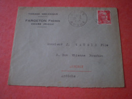 Enveloppe Commerciale Tissage Mécanique FARGETON Frères à Cours, Rhône, Marianne Gandon 6f - 1900 – 1949