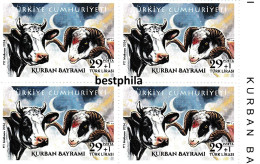 2024 - Turkey, Türkiye - Eid Al-Adha (Cow And Ram) - Block Of 4 Set ** MNH - Unused Stamps