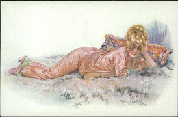 MAURICE MILLIER SIGNED 1910s POSTCARD - WOMAN - LE PIJAMA ROSE - SERIE 34/5 (5944 - Milliere