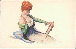 MAURICE MILLIER SIGNED 1910s POSTCARD - WOMAN - EFFET DE GLACE - SERIE 34/7 (5945) - Milliere