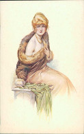 MAURICE MILLIER SIGNED 1910s POSTCARD - WOMAN - LA JOLIE EPAULE - SERIE 34/1 (5950) - Milliere