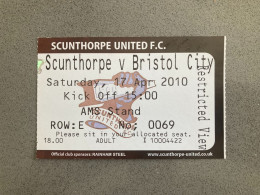 Scunthorpe United V Bristol City 2009-10 - Tickets D'entrée