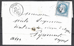 LT22 N°22,Lettre,oblitéré GC 352 Et Cachet De BAUGY(17), Indice 6 Du 15 Juillet 1867 - 1862 Napoléon III