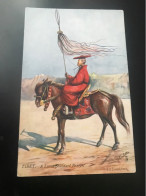 TIBET. A Lama Standard Bearer Color Post Card Shows Horse Man Sitting See - Tíbet