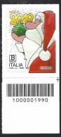 Italia 2019; Natale Laico: Babbo Natale Con Albero, B Zona1: Francobollo A Barre. - Bar Codes