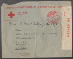 PM 93 - 10/2/1941 - Military Post. Cover Sent From Switzerland  To Palestine. English Censorship And Label. - Marcophilie