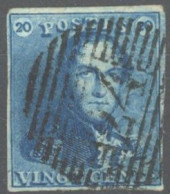 [O SUP] N° 2b, 20c Bleu Foncé, TB Margé - Obl 'P24' Bruxelles - Cote: 70€ - 1849 Mostrine