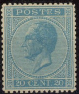 [** SUP] N° 18, 20c Bleu, Centrage Et Dentelure Parfait- Fraîcheur Postale. Rare Et LUXE - Cote: 8150€ - 1865-1866 Perfil Izquierdo