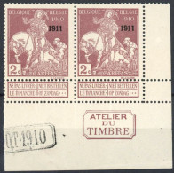 [** SUP] N° 95, 2c+2c Brun Lilas, Paire Coin De Feuile + DEPOT 1910 Et Atelier Du Timbre - Fraîcheur Postale - Cote: 100 - 1910-1911 Caritas