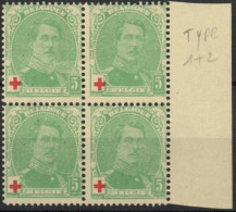 [** SUP] N° 129, Type I Et II(3x) Dans Un Même Bloc De 4. Cote : ++168 € - 1914-1915 Red Cross