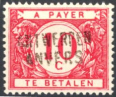 [** SUP] TX27B, 10c Rouge Surcharge 'Anvers - Antwerpen' - Rare Dentelure 14 - Francobolli