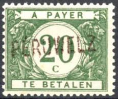 [** SUP] TX28B, 20c Vert Surcharge 'Peruwelz' - Rare Dentelure 14 - Stamps