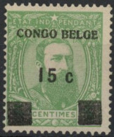 [** SUP] N° 6, 5c Vert-jaune - Essai De Surcharge 'CONGO BELGE 15c' Et 2 Carrés En Noir - 1884-1894