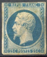 [(*) B/TB] N° 10, 25c Bleu Quasi Margé. Défraîchi Mais Sans Gros Défaut. Bonne Pièce D'attente - Cote: 1800€ - 1852 Luis-Napoléon