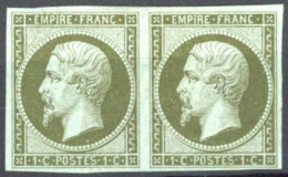 [* TB] N° 11, 1c Olive En Paire TB Margée Avec Gomme Originale. Cote ++550€ - 1853-1860 Napoléon III