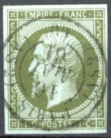 [O TB] N° 11, 1c Olive Bien Margé Et Obl Concours 'Paris (DS2)' - Cote: 90€ - 1853-1860 Napoléon III