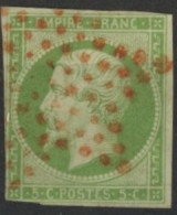 [O B/TB] N° 12, 5c Vert Court Par Endroit Mais Superbe Obl Rare Etoile De Paris Rouge - Cote: 300€ - 1853-1860 Napoléon III
