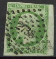 [O TB] N° 12, 5c Vert Bien Margé Avec Petit Bord De Feuille - Cote: 100€ - 1853-1860 Napoléon III