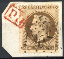 [O SUP] N° 30 Sur Fragment - TB Obl Parasitaire 'PD' Encadrée - 1863-1870 Napoléon III Lauré
