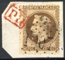 [O SUP] N° 30 Sur Fragment - TB Obl Parasitaire 'PD' Encadrée - 1863-1870 Napoleone III Con Gli Allori