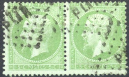 [O SUP] N° 35, 5c Vert Pâle Sur Bleu - Jolie Paire Avec TB Oblitération - Cote: 500€ - 1863-1870 Napoleon III With Laurels